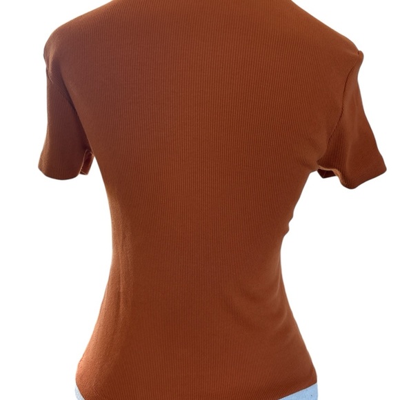 Maeve Ribbed Rust Orange Mock Shirt - Picture 1 of 4
